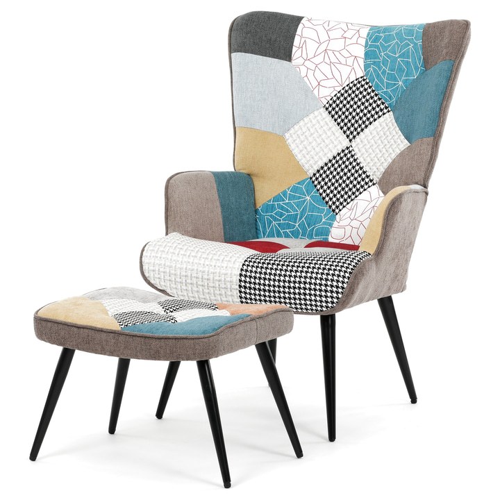 Kreslo s podnožkou DOLMA patchwork 1
