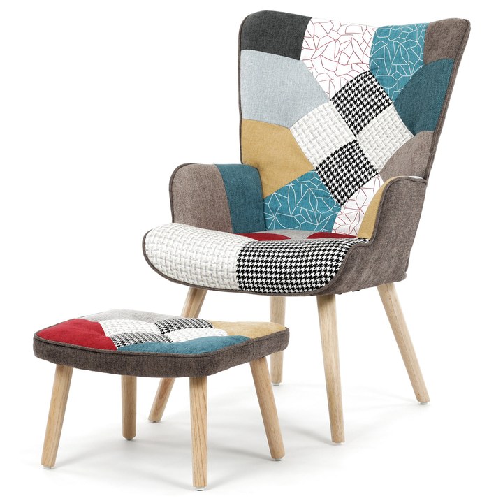 Kreslo s podnožkou NATAN patchwork 1