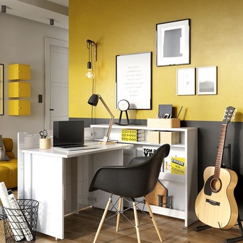 Písací stôl WORK CONCEPT ľavá, biela vysoký lesk 1